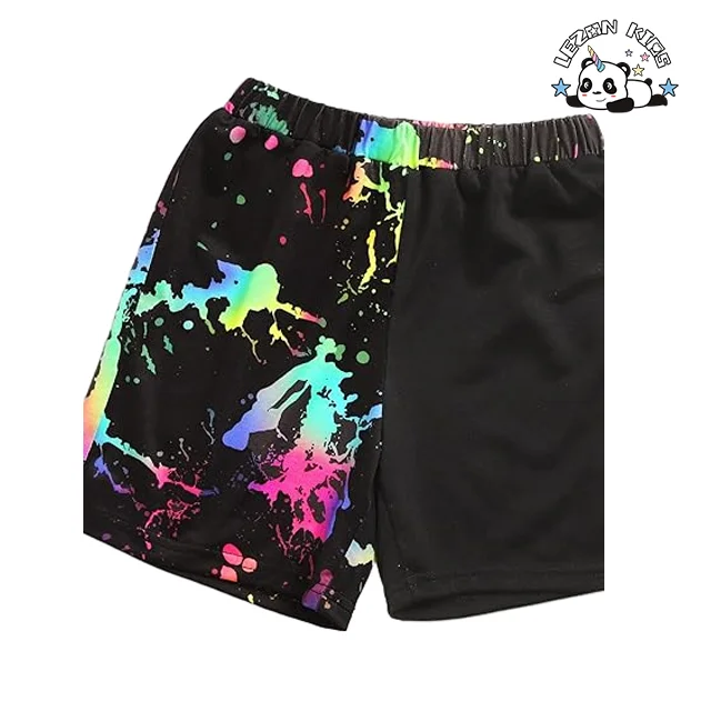 LEZONKIDS - Customized Boy's Casual 2 Piece Outfits Tie Dye Short Sleeve T Shirt Top Shorts Set